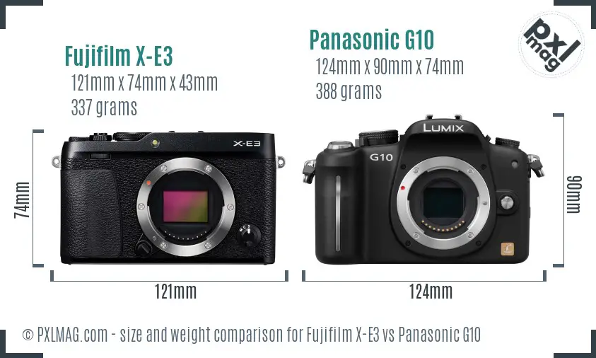 Fujifilm X-E3 vs Panasonic G10 size comparison