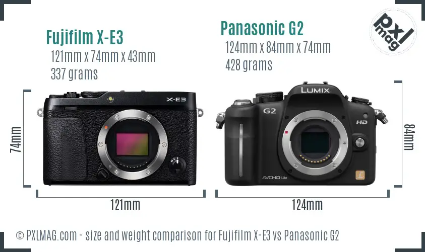 Fujifilm X-E3 vs Panasonic G2 size comparison