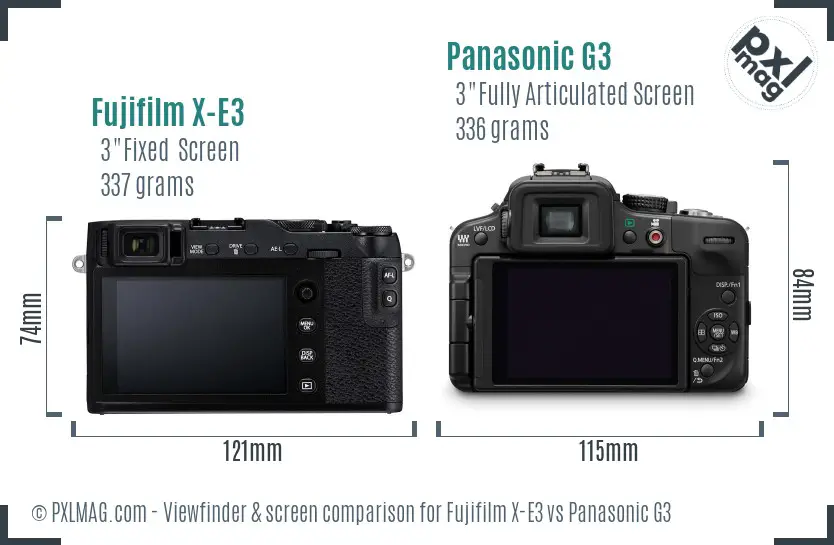 Fujifilm X-E3 vs Panasonic G3 Screen and Viewfinder comparison Fujifilm X-E3 vs Panasonic G3 Screen and Viewfinder comparison