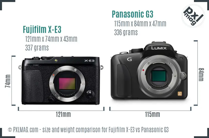 Fujifilm X-E3 vs Panasonic G3 size comparison Fujifilm X-E3 vs Panasonic G3 size comparison