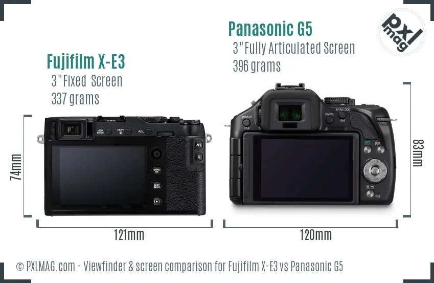Fujifilm X-E3 vs Panasonic G5 Screen and Viewfinder comparison