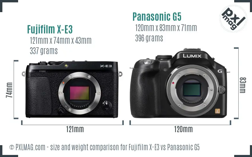 Fujifilm X-E3 vs Panasonic G5 size comparison