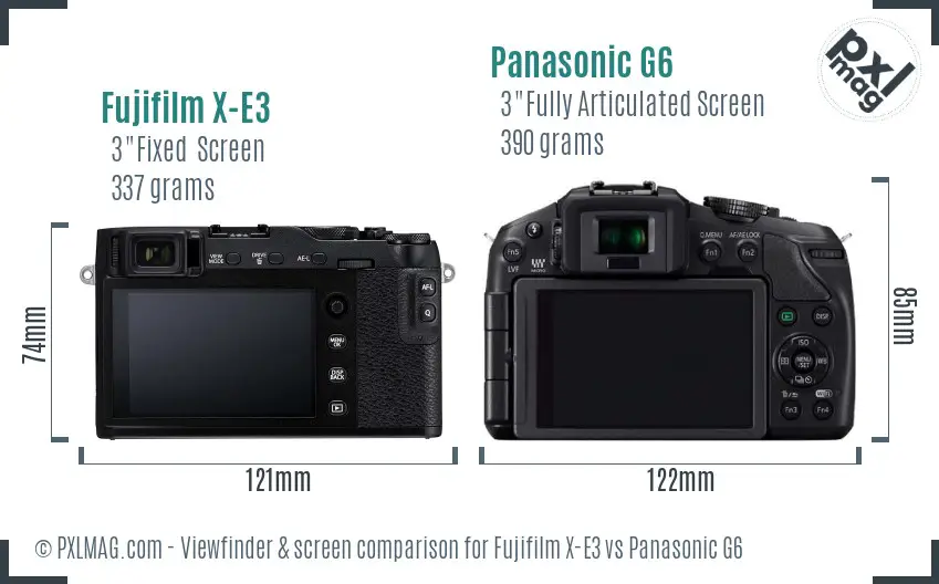 Fujifilm X-E3 vs Panasonic G6 Screen and Viewfinder comparison