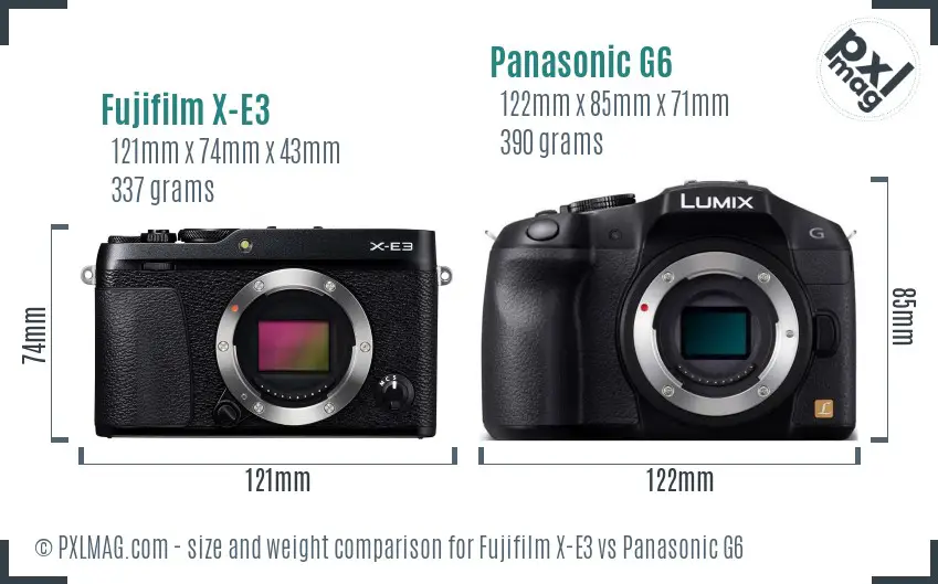 Fujifilm X-E3 vs Panasonic G6 size comparison