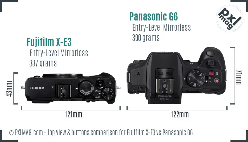 Fujifilm X-E3 vs Panasonic G6 top view buttons comparison