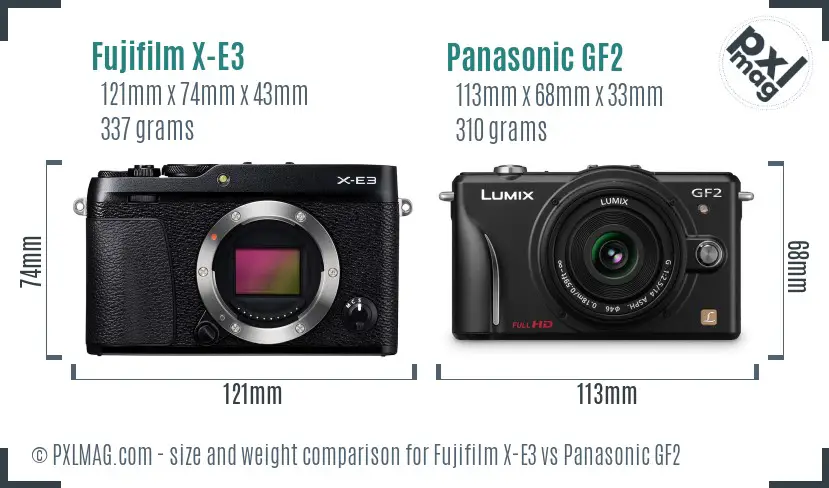 Fujifilm X-E3 vs Panasonic GF2 size comparison