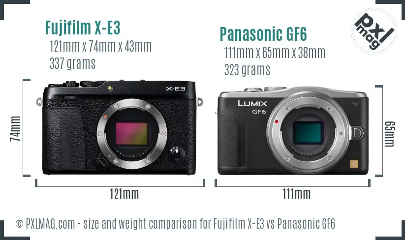 Fujifilm X-E3 vs Panasonic GF6 size comparison