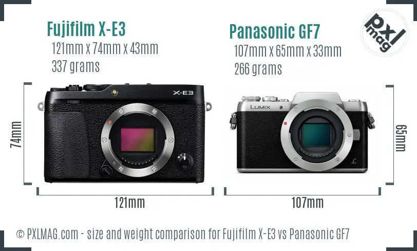 Fujifilm X-E3 vs Panasonic GF7 size comparison