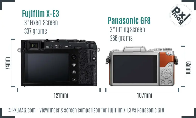 Fujifilm X-E3 vs Panasonic GF8 Screen and Viewfinder comparison