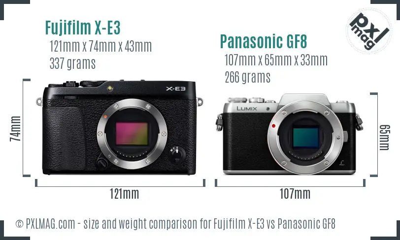 Fujifilm X-E3 vs Panasonic GF8 size comparison