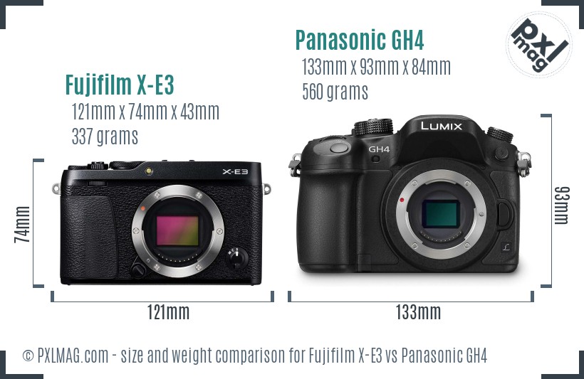 Fujifilm X-E3 vs Panasonic GH4 size comparison