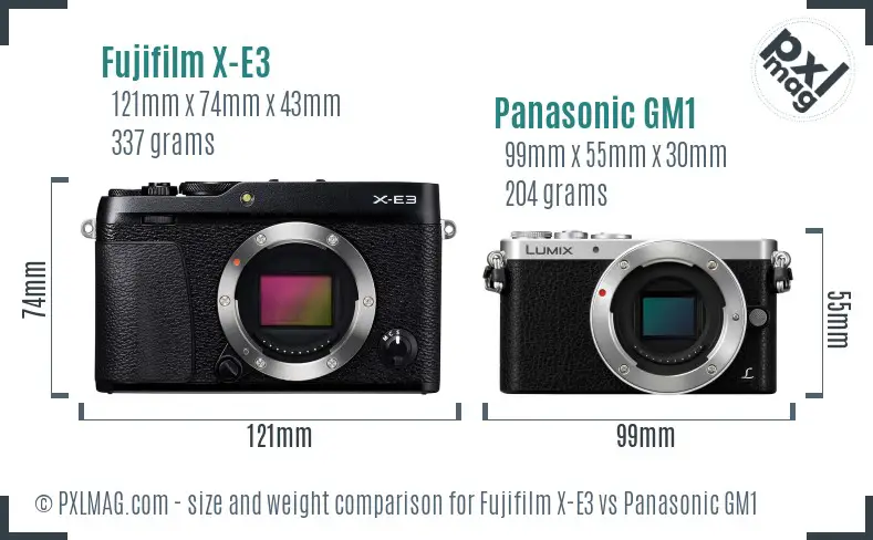 Fujifilm X-E3 vs Panasonic GM1 size comparison