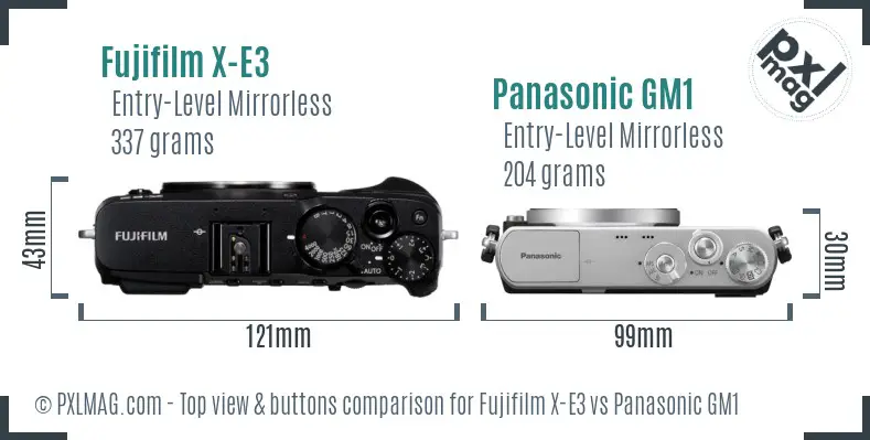 Fujifilm X-E3 vs Panasonic GM1 top view buttons comparison
