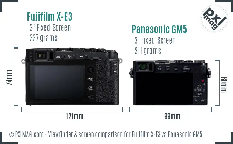 Fujifilm X-E3 vs Panasonic GM5 Screen and Viewfinder comparison