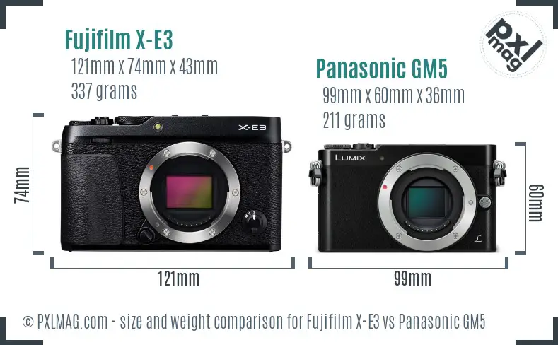 Fujifilm X-E3 vs Panasonic GM5 size comparison