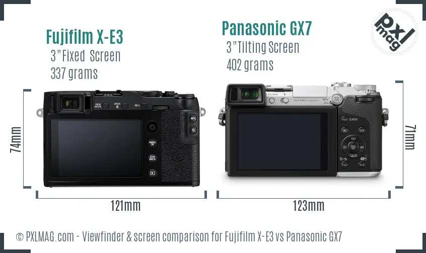 Fujifilm X-E3 vs Panasonic GX7 Screen and Viewfinder comparison