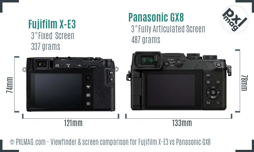 Fujifilm X-E3 vs Panasonic GX8 Screen and Viewfinder comparison Fujifilm X-E3 vs Panasonic GX8 Screen and Viewfinder comparison