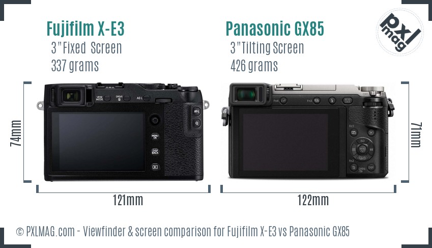 Fujifilm X-E3 vs Panasonic GX85 Screen and Viewfinder comparison