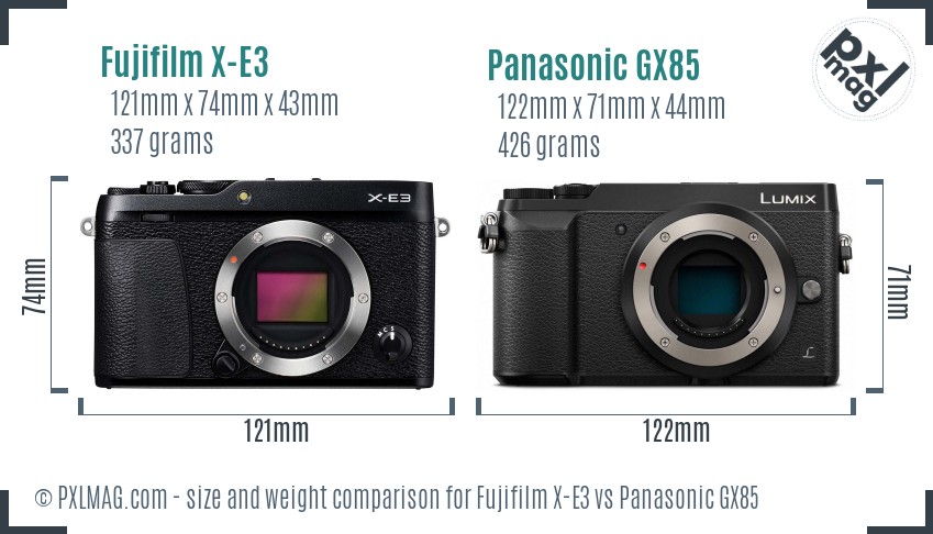Fujifilm X-E3 vs Panasonic GX85 size comparison