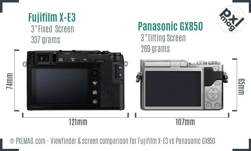 Fujifilm X-E3 vs Panasonic GX850 Screen and Viewfinder comparison