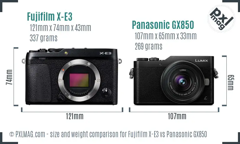Fujifilm X-E3 vs Panasonic GX850 size comparison