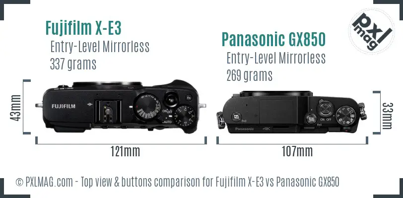 Fujifilm X-E3 vs Panasonic GX850 top view buttons comparison