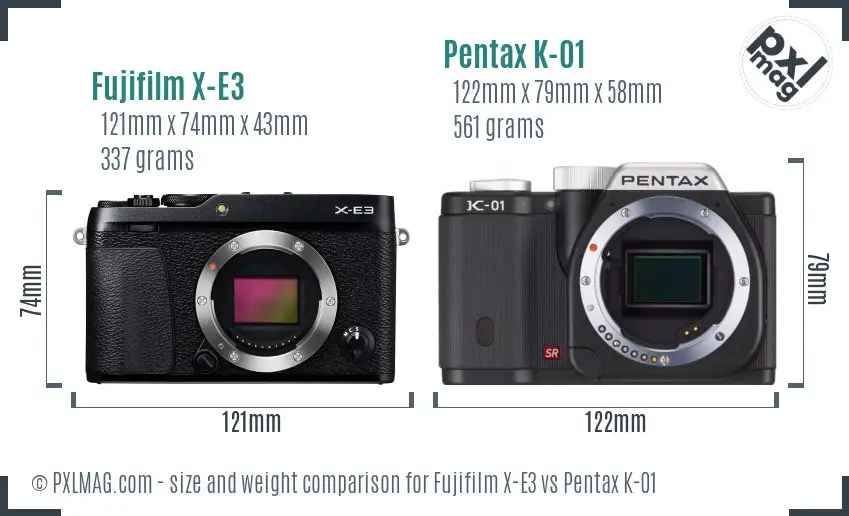 Fujifilm X-E3 vs Pentax K-01 size comparison