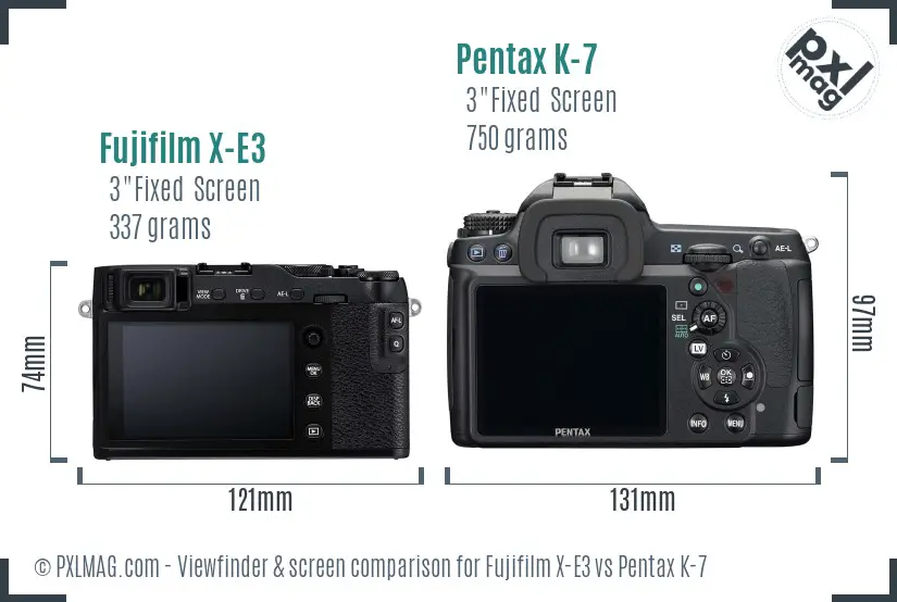 Fujifilm X-E3 vs Pentax K-7 Screen and Viewfinder comparison