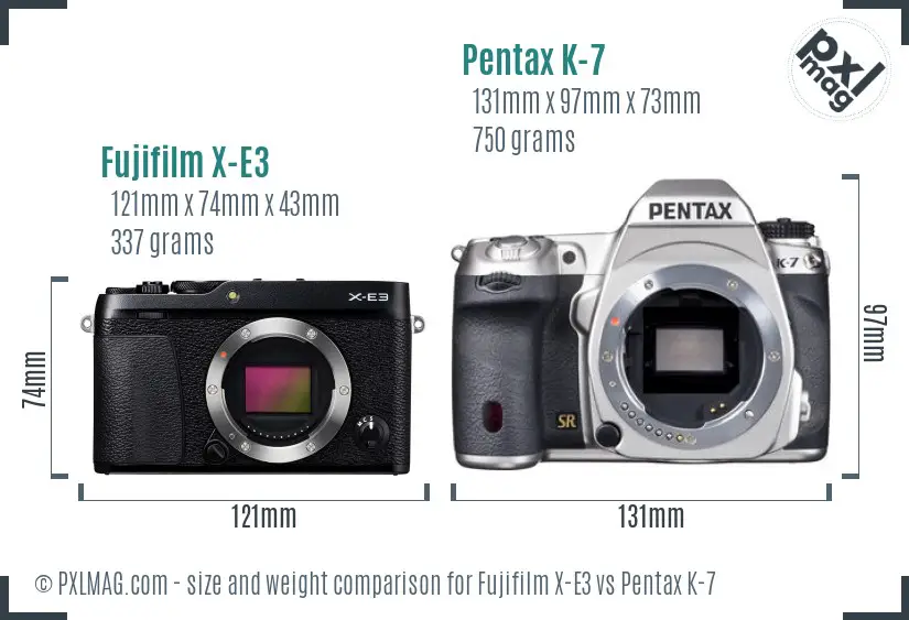 Fujifilm X-E3 vs Pentax K-7 size comparison