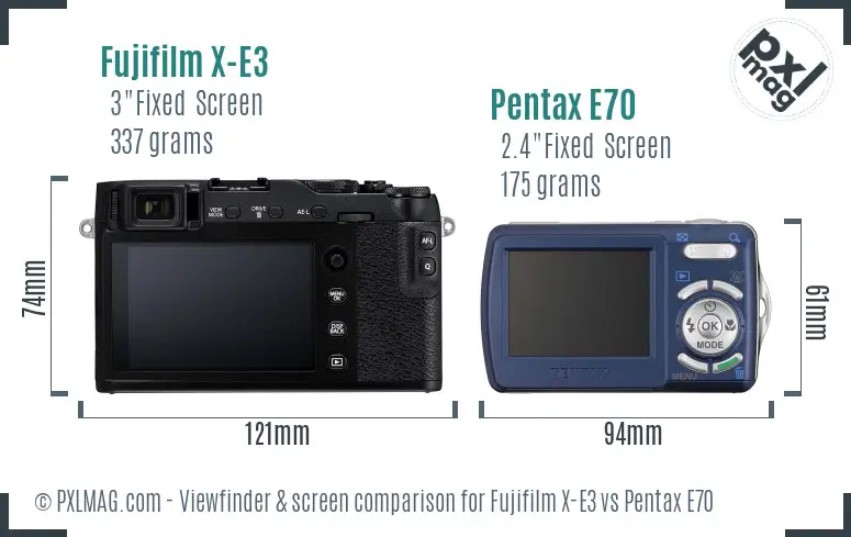 Fujifilm X-E3 vs Pentax E70 Screen and Viewfinder comparison