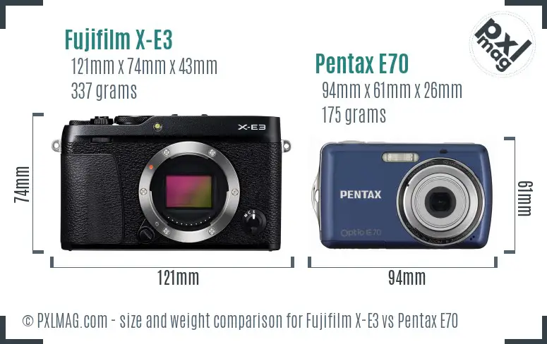 Fujifilm X-E3 vs Pentax E70 size comparison