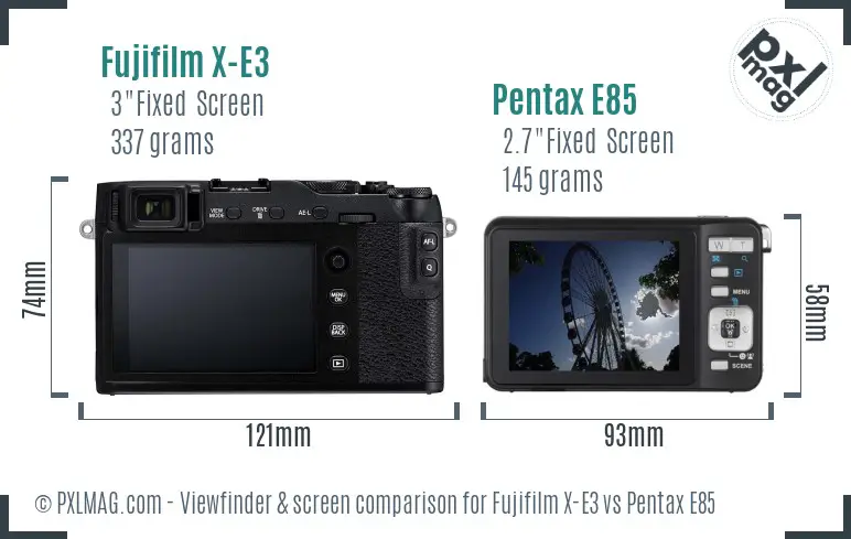 Fujifilm X-E3 vs Pentax E85 Screen and Viewfinder comparison