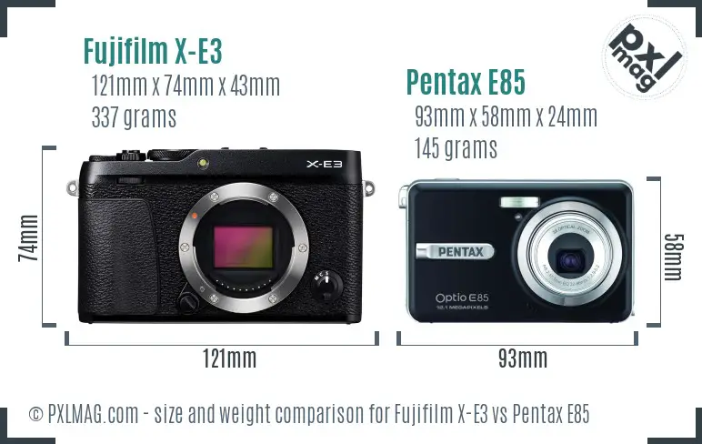 Fujifilm X-E3 vs Pentax E85 size comparison