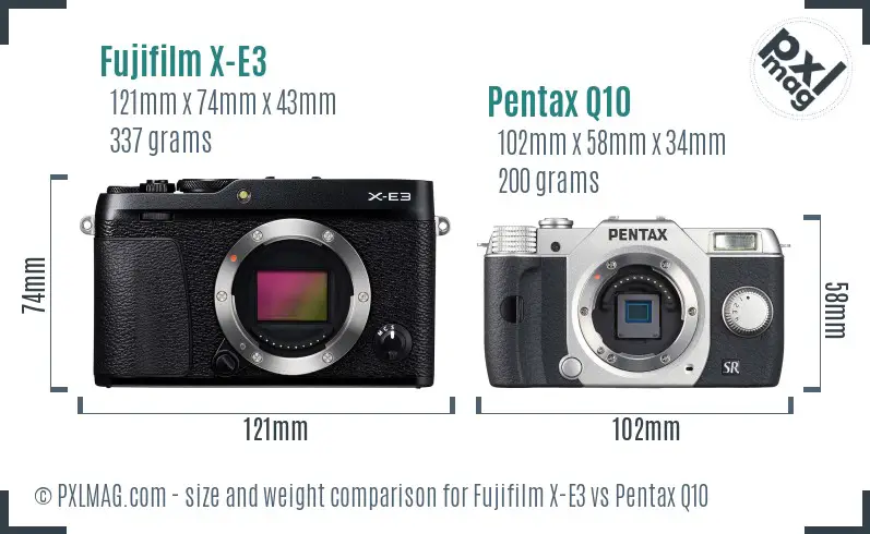 Fujifilm X-E3 vs Pentax Q10 size comparison