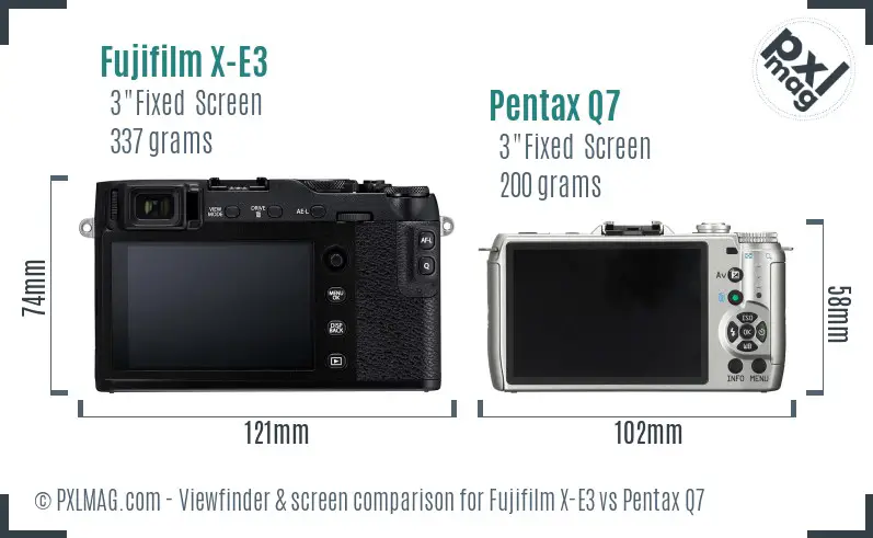 Fujifilm X-E3 vs Pentax Q7 Screen and Viewfinder comparison