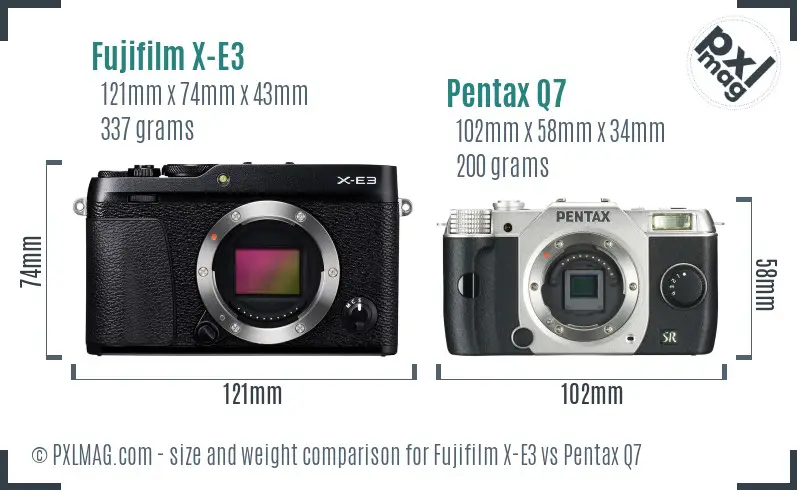 Fujifilm X-E3 vs Pentax Q7 size comparison