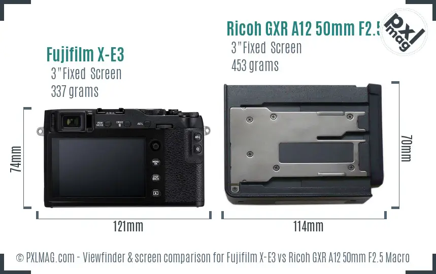 Fujifilm X-E3 vs Ricoh GXR A12 50mm F2.5 Macro Screen and Viewfinder comparison