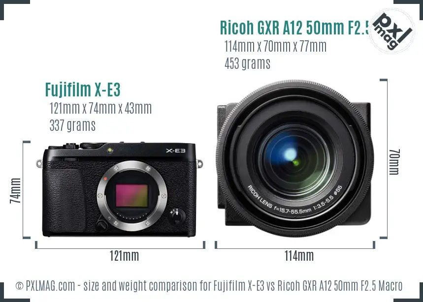 Fujifilm X-E3 vs Ricoh GXR A12 50mm F2.5 Macro size comparison