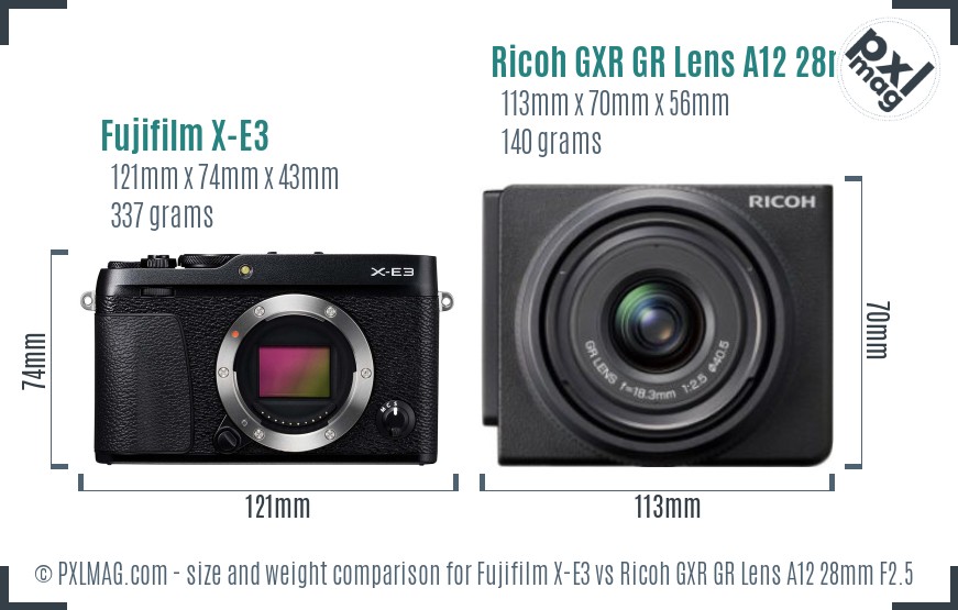 Fujifilm X-E3 vs Ricoh GXR GR Lens A12 28mm F2.5 size comparison