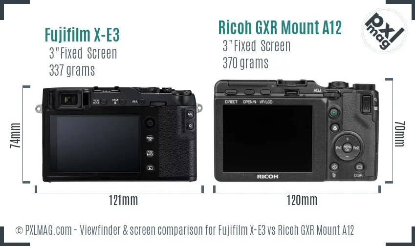 Fujifilm X-E3 vs Ricoh GXR Mount A12 Screen and Viewfinder comparison