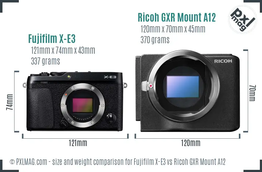 Fujifilm X-E3 vs Ricoh GXR Mount A12 size comparison