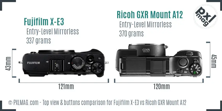Fujifilm X-E3 vs Ricoh GXR Mount A12 top view buttons comparison