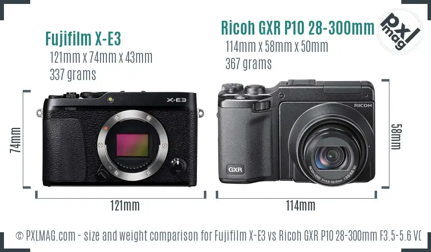 Fujifilm X-E3 vs Ricoh GXR P10 28-300mm F3.5-5.6 VC size comparison Fujifilm X-E3 vs Ricoh GXR P10 28-300mm F3.5-5.6 VC size comparison
