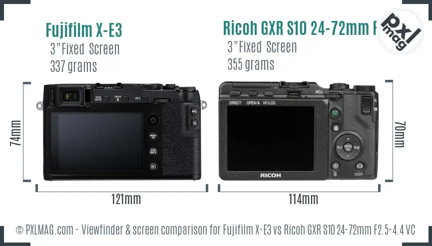 Fujifilm X-E3 vs Ricoh GXR S10 24-72mm F2.5-4.4 VC Screen and Viewfinder comparison
