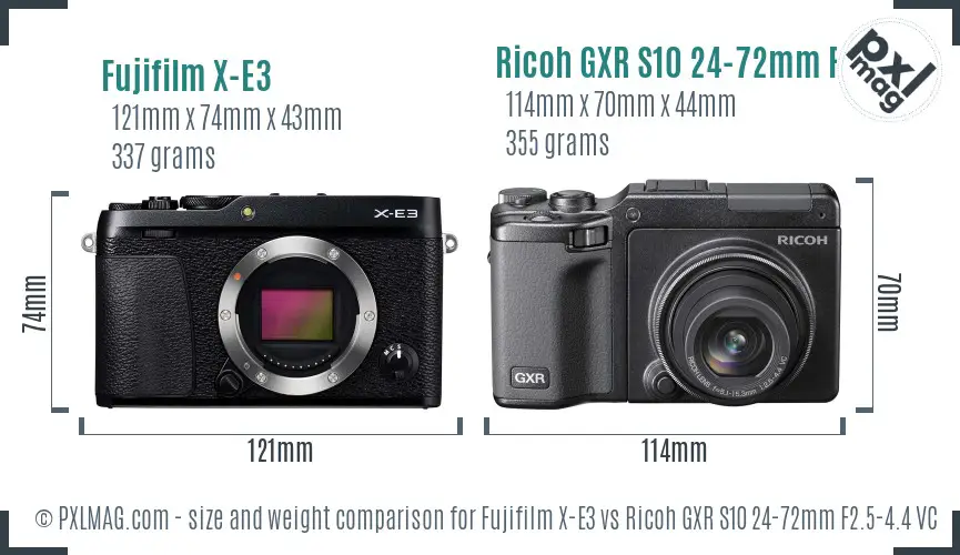 Fujifilm X-E3 vs Ricoh GXR S10 24-72mm F2.5-4.4 VC size comparison
