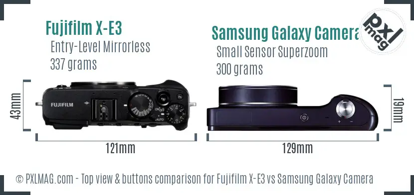 Fujifilm X-E3 vs Samsung Galaxy Camera top view buttons comparison