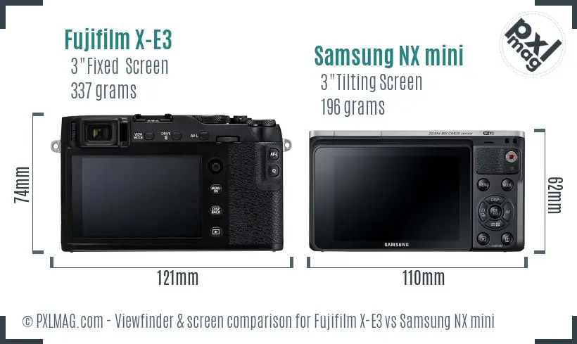 Fujifilm X-E3 vs Samsung NX mini Screen and Viewfinder comparison