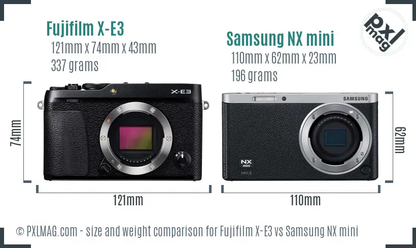 Fujifilm X-E3 vs Samsung NX mini size comparison