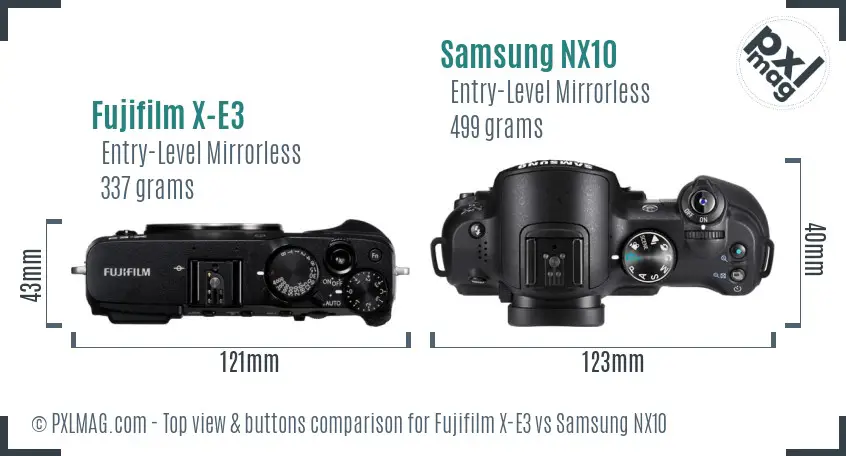 Fujifilm X-E3 vs Samsung NX10 top view buttons comparison