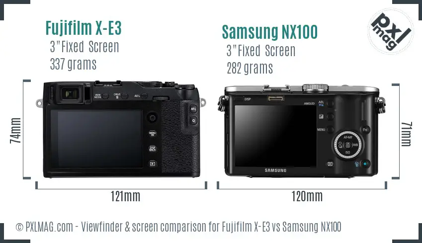 Fujifilm X-E3 vs Samsung NX100 Screen and Viewfinder comparison